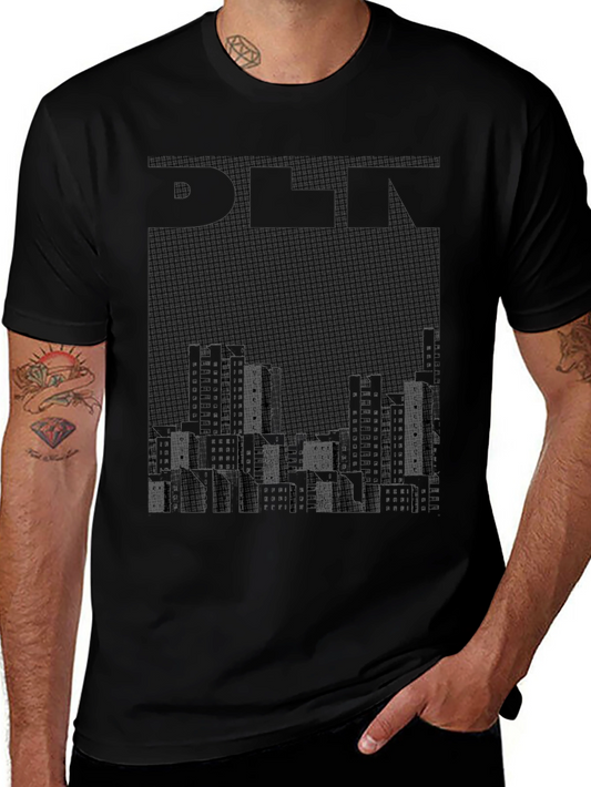 Camiseta Negra Urbana con Diseño de Ciudad Minimalista