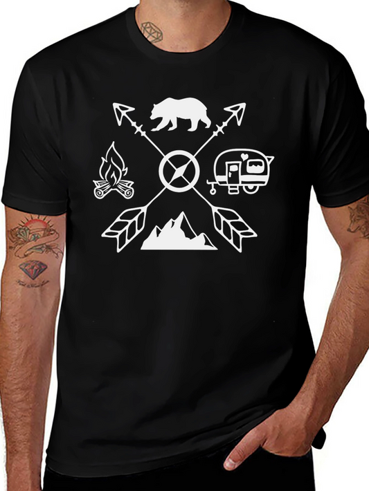 Camiseta Negra Aventura con Diseño de Camping