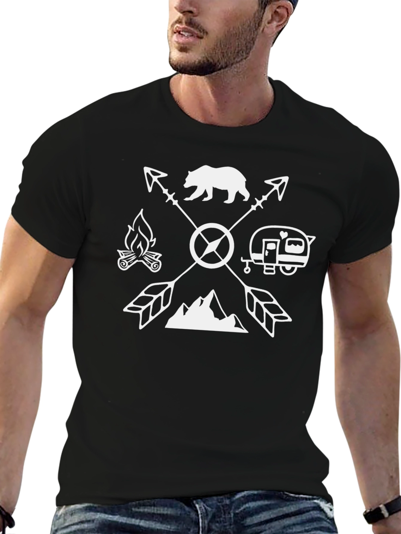 Camiseta Negra Aventura con Diseño de Camping