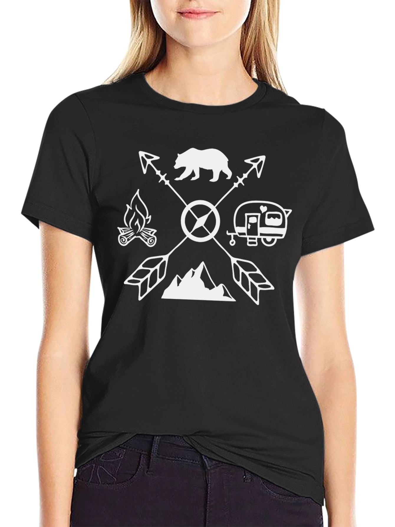 Camiseta Negra Aventura con Diseño de Camping