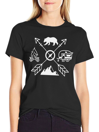 Camiseta Negra Aventura con Diseño de Camping