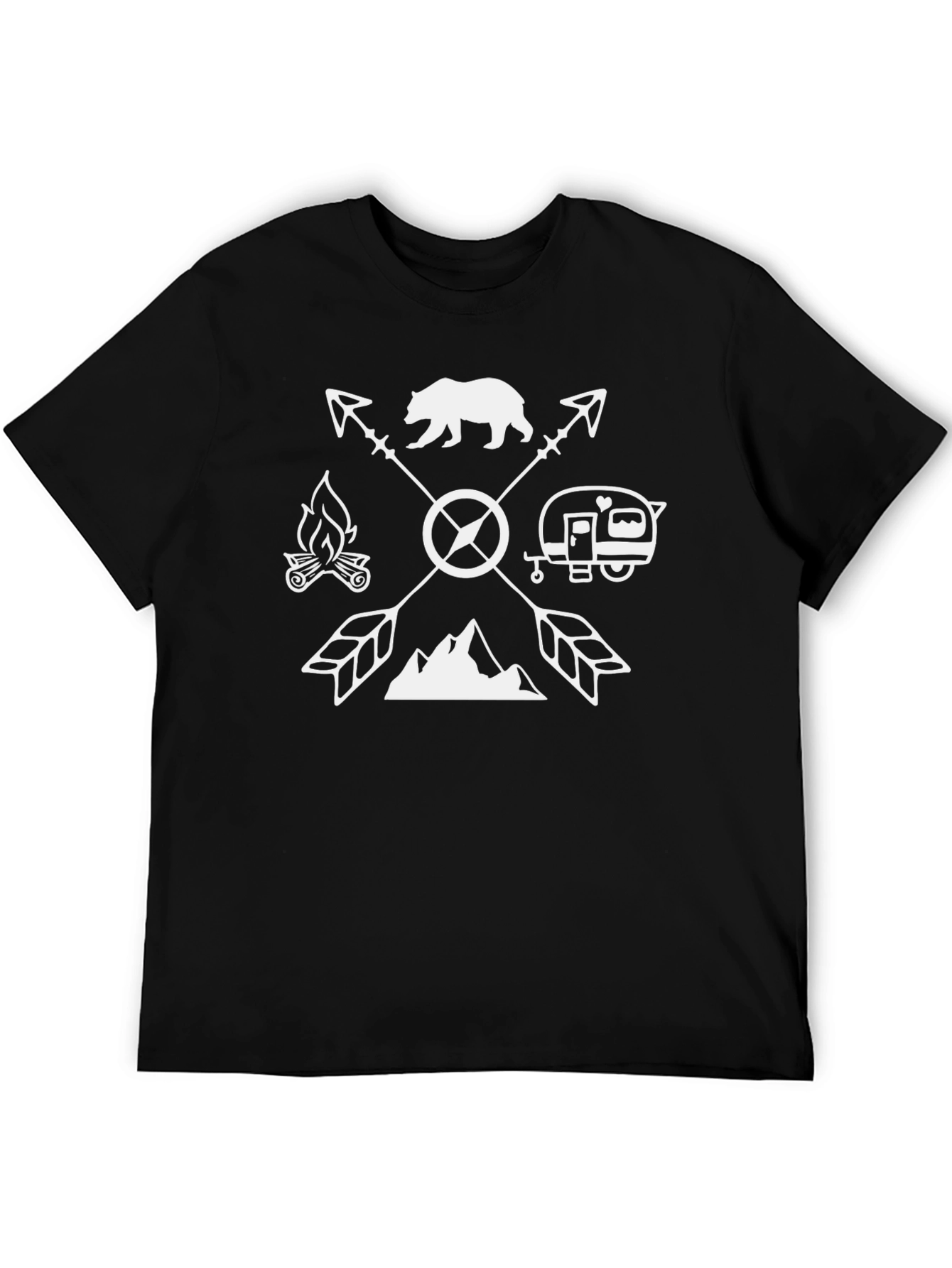 Camiseta Negra Aventura con Diseño de Camping