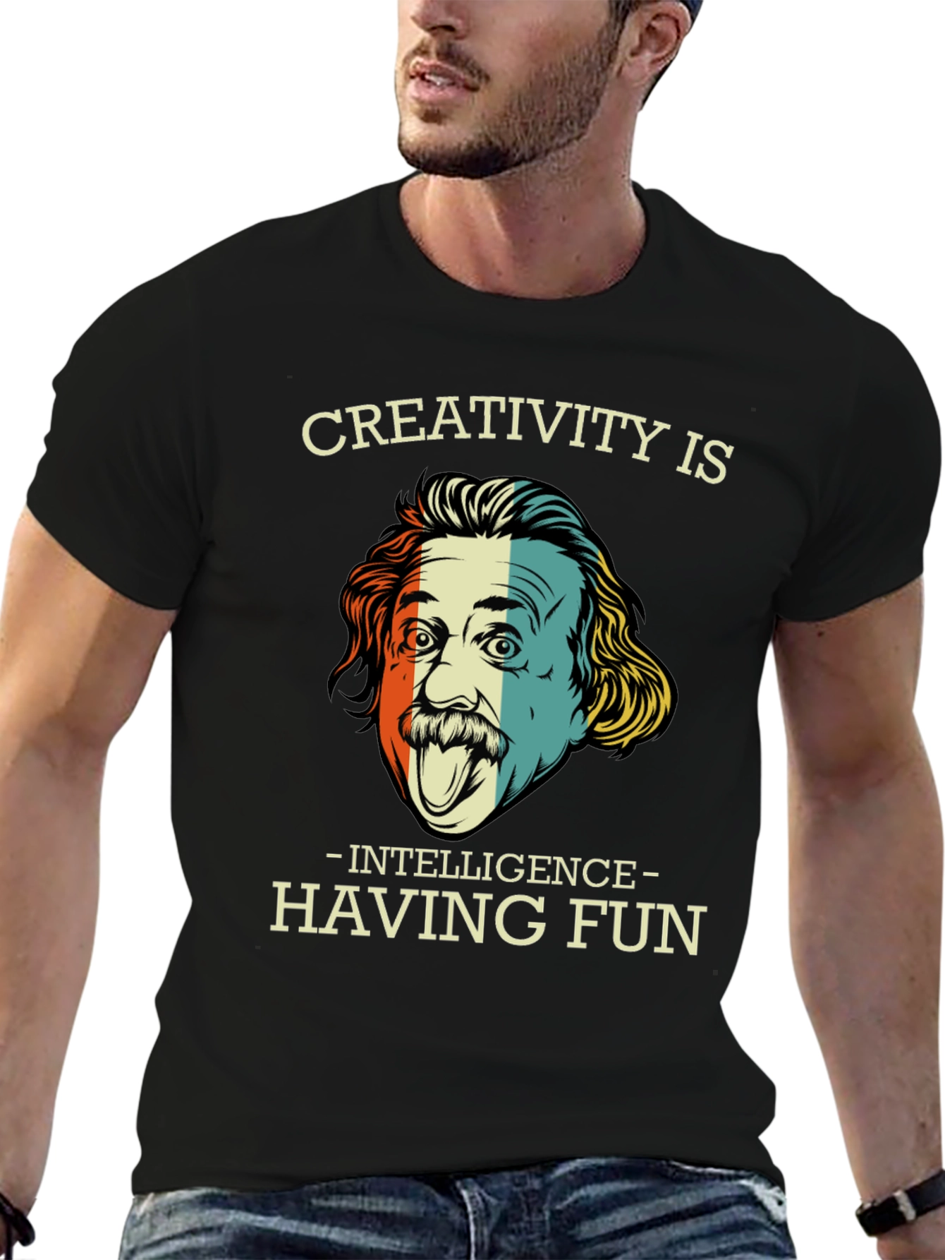 Camiseta Negra Einstein Creatividad e Inteligencia