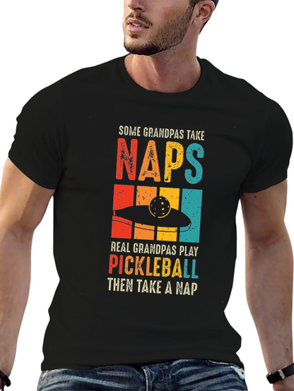 Camiseta Negra Divertida para Abuelos Jugadores de Pickleball