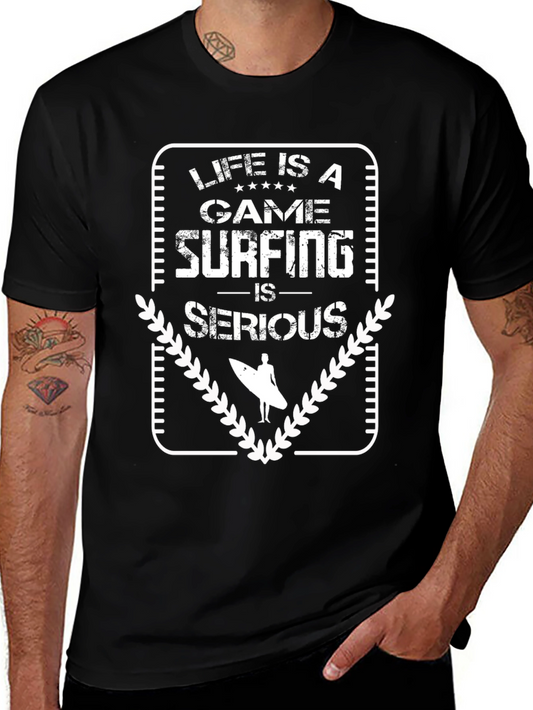 Camiseta Negra de Surf: La Vida es un Juego El Surf es Serio