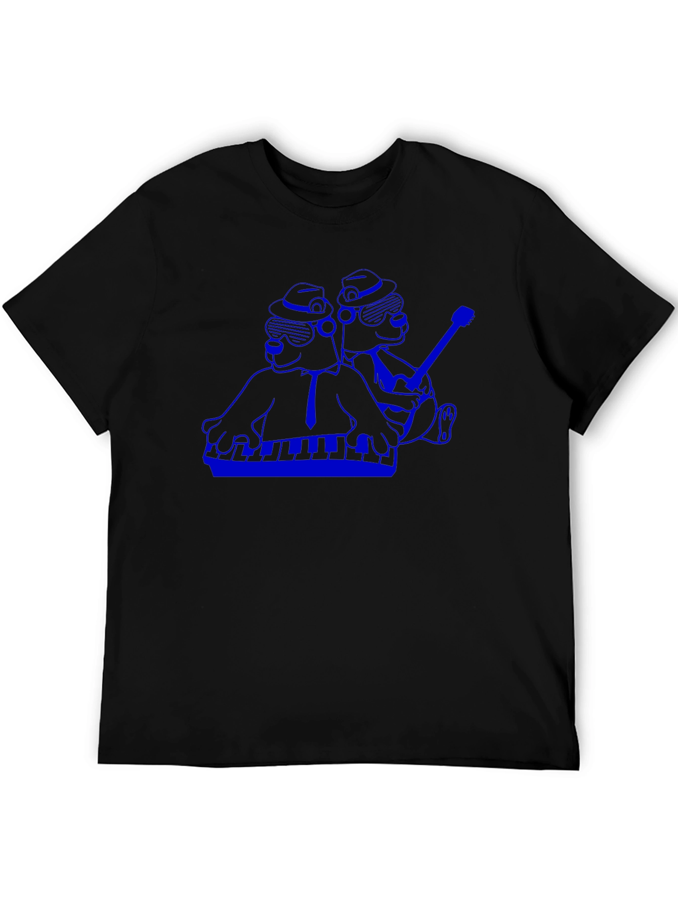 Camiseta Negra con Diseño Musical Azul