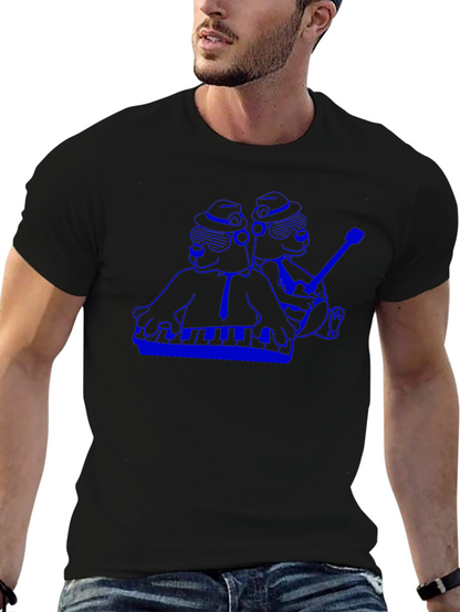 Camiseta Negra con Diseño Musical Azul