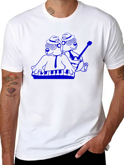 Camiseta Negra con Diseño Musical Azul