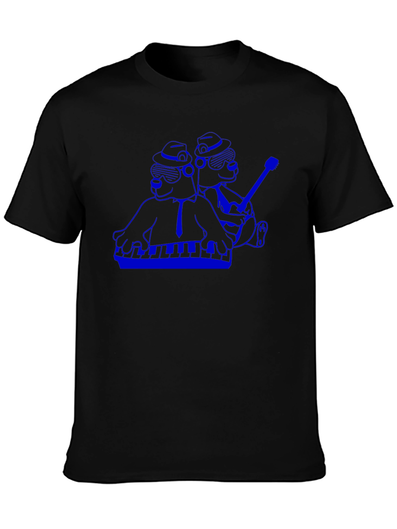 Camiseta Negra con Diseño Musical Azul