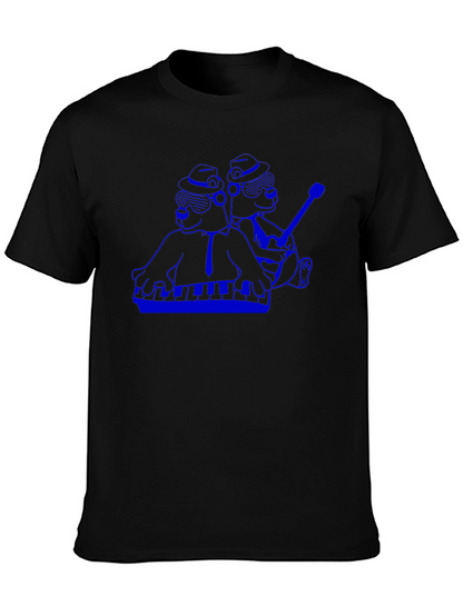 Camiseta Negra con Diseño Musical Azul
