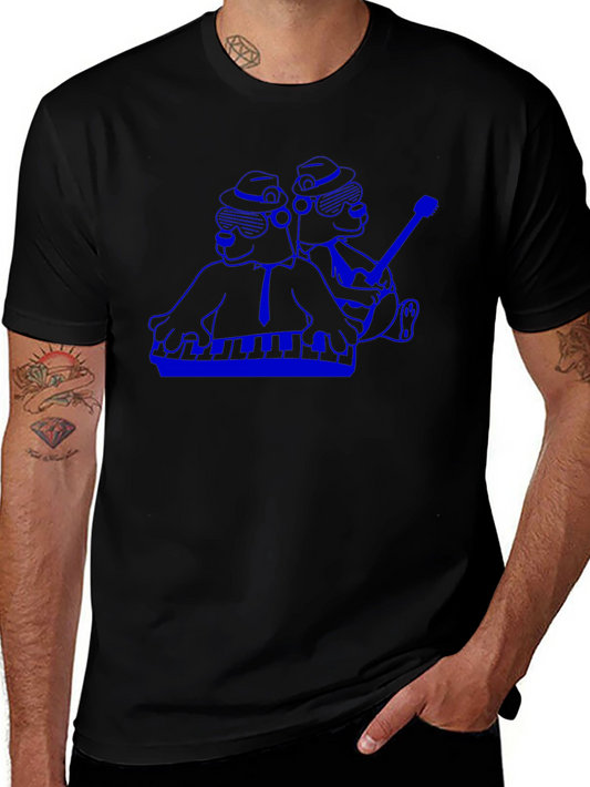 Camiseta Negra con Diseño Musical Azul