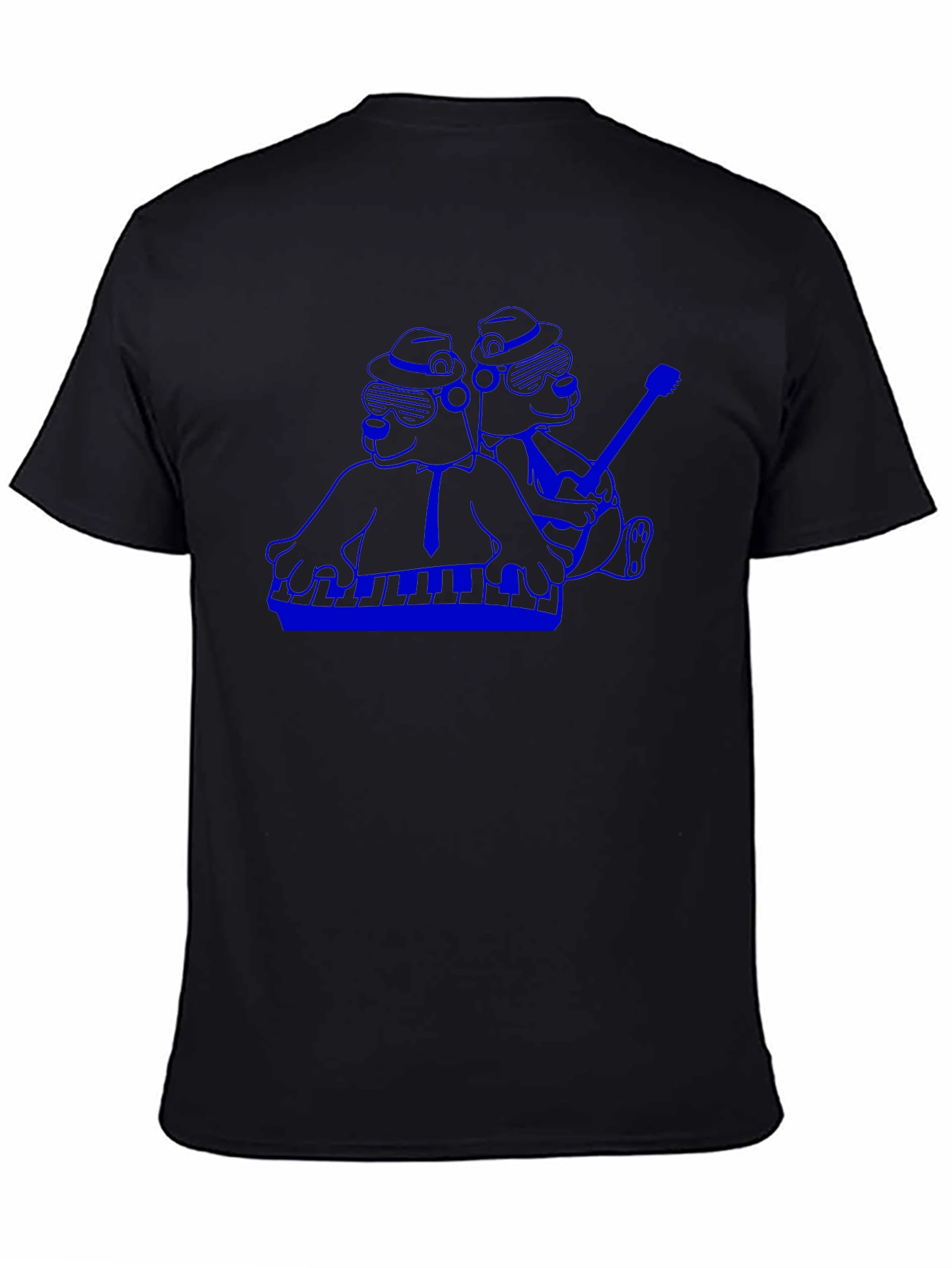 Camiseta Negra con Diseño Musical Azul