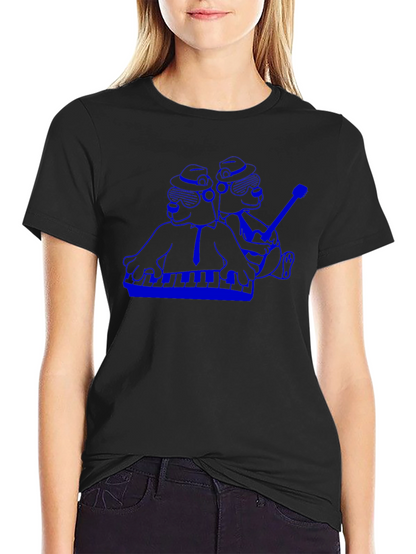 Camiseta Negra con Diseño Musical Azul