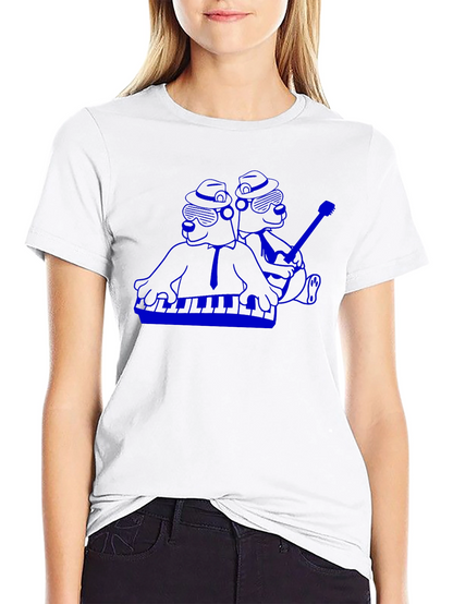 Camiseta Negra con Diseño Musical Azul