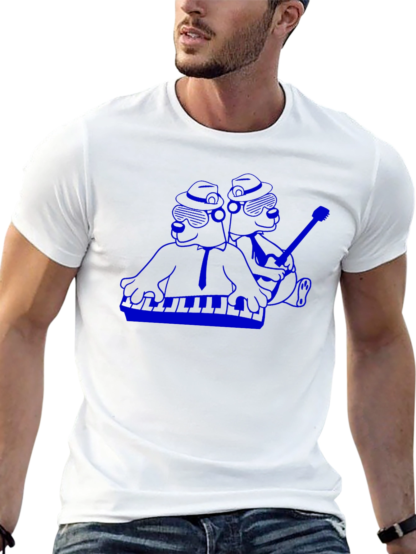 Camiseta Negra con Diseño Musical Azul
