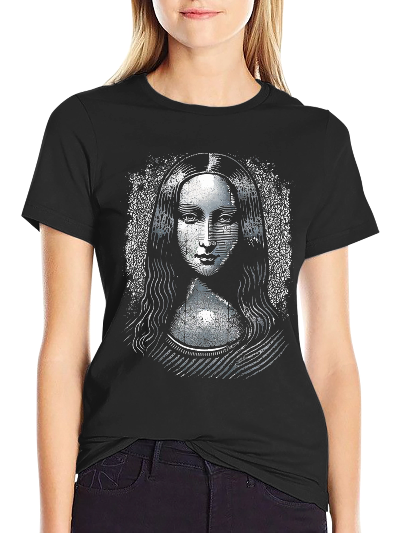 Camiseta Negra Mona Lisa Diseño Único