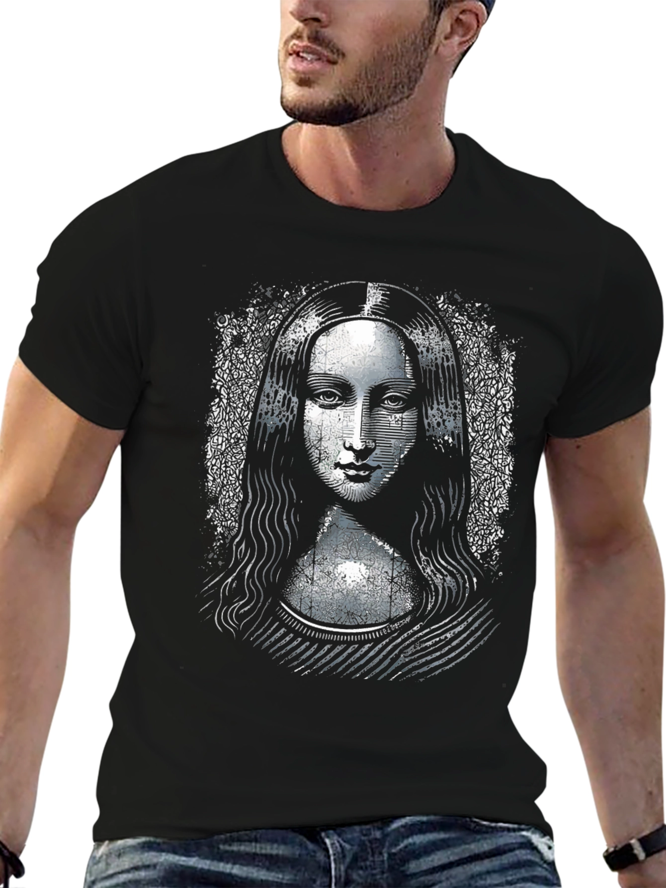 Camiseta Negra Mona Lisa Diseño Único