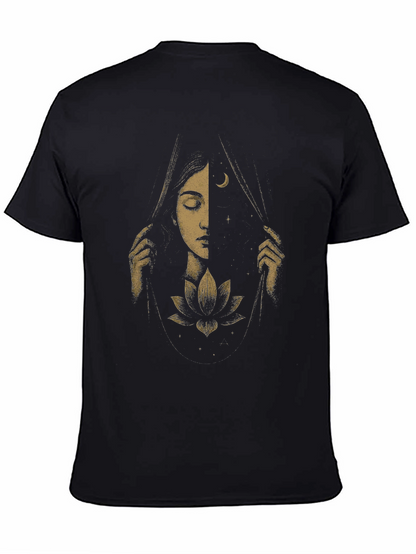 Camiseta Negra con Diseño de Luna y Flor
