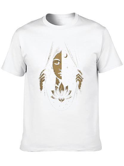 Camiseta Negra con Diseño de Luna y Flor