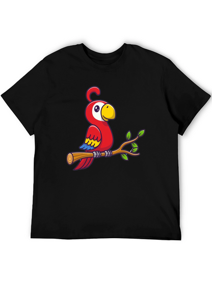 Camiseta Negra con Diseño de Loro en Rama