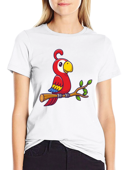 Camiseta Negra con Diseño de Loro en Rama