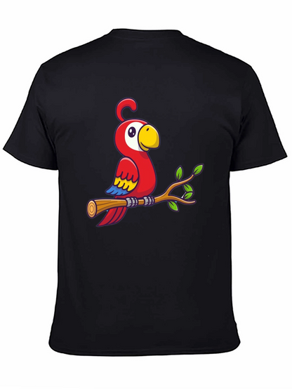 Camiseta Negra con Diseño de Loro en Rama