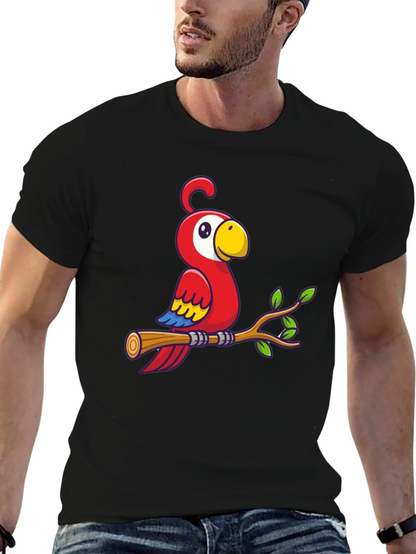 Camiseta Negra con Diseño de Loro en Rama