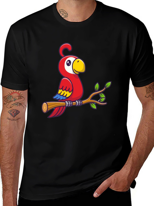 Camiseta Negra con Diseño de Loro en Rama