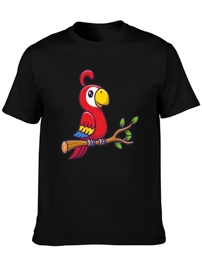 Camiseta Negra con Diseño de Loro en Rama