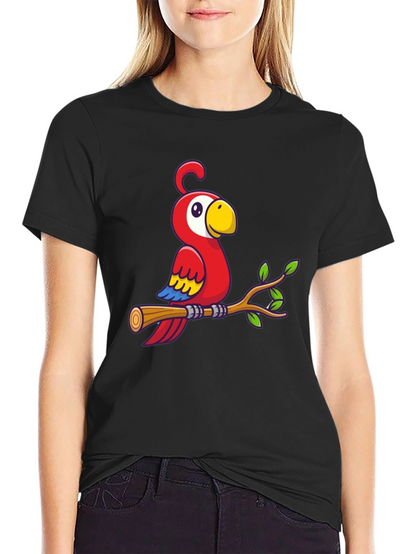 Camiseta Negra con Diseño de Loro en Rama