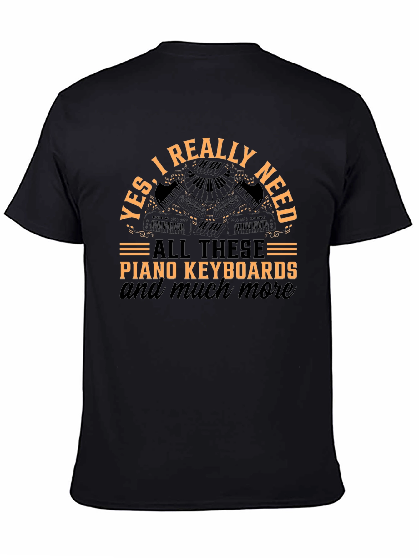 Camiseta Negra con Diseño de Teclados de Piano