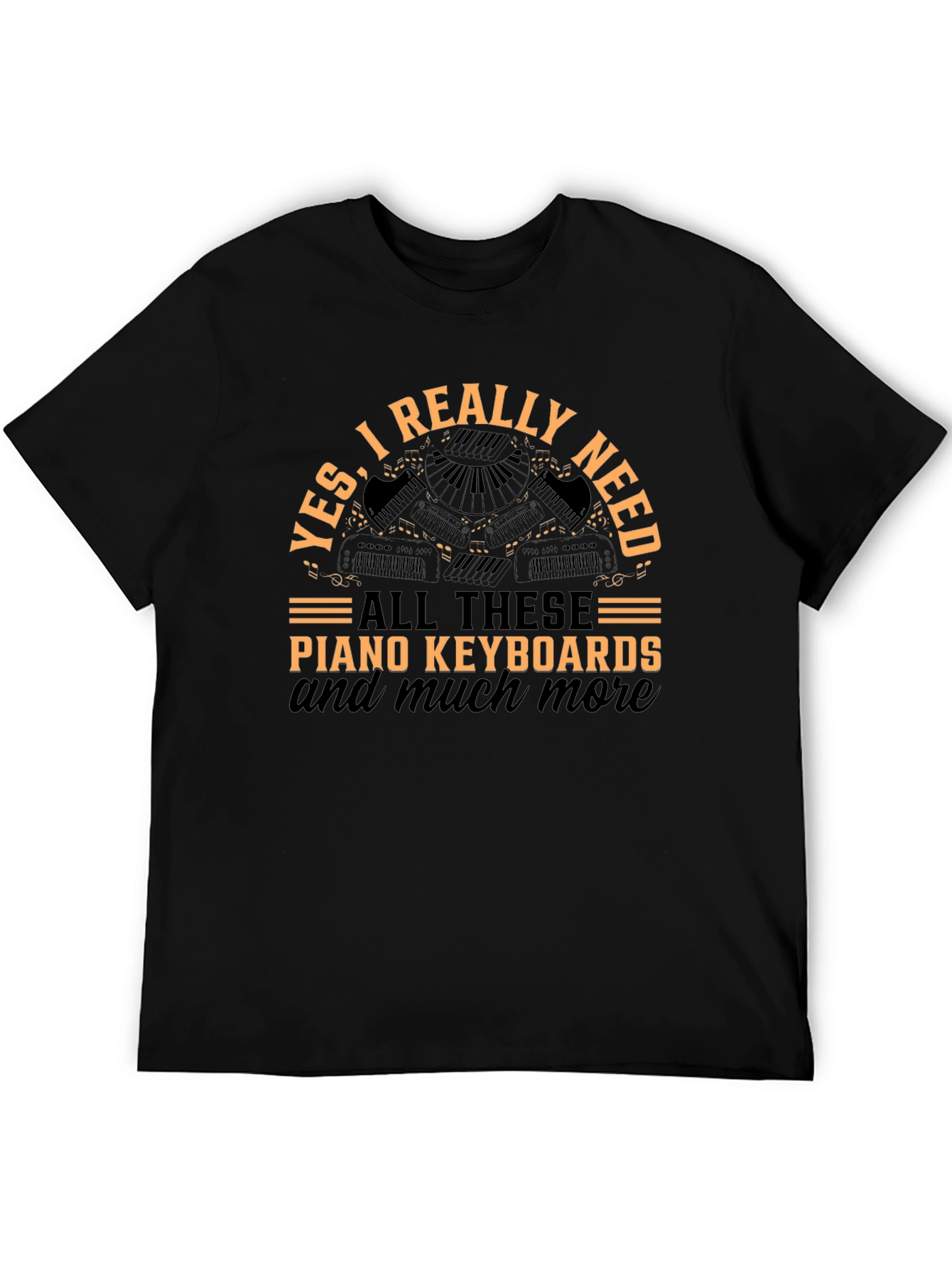 Camiseta Negra con Diseño de Teclados de Piano