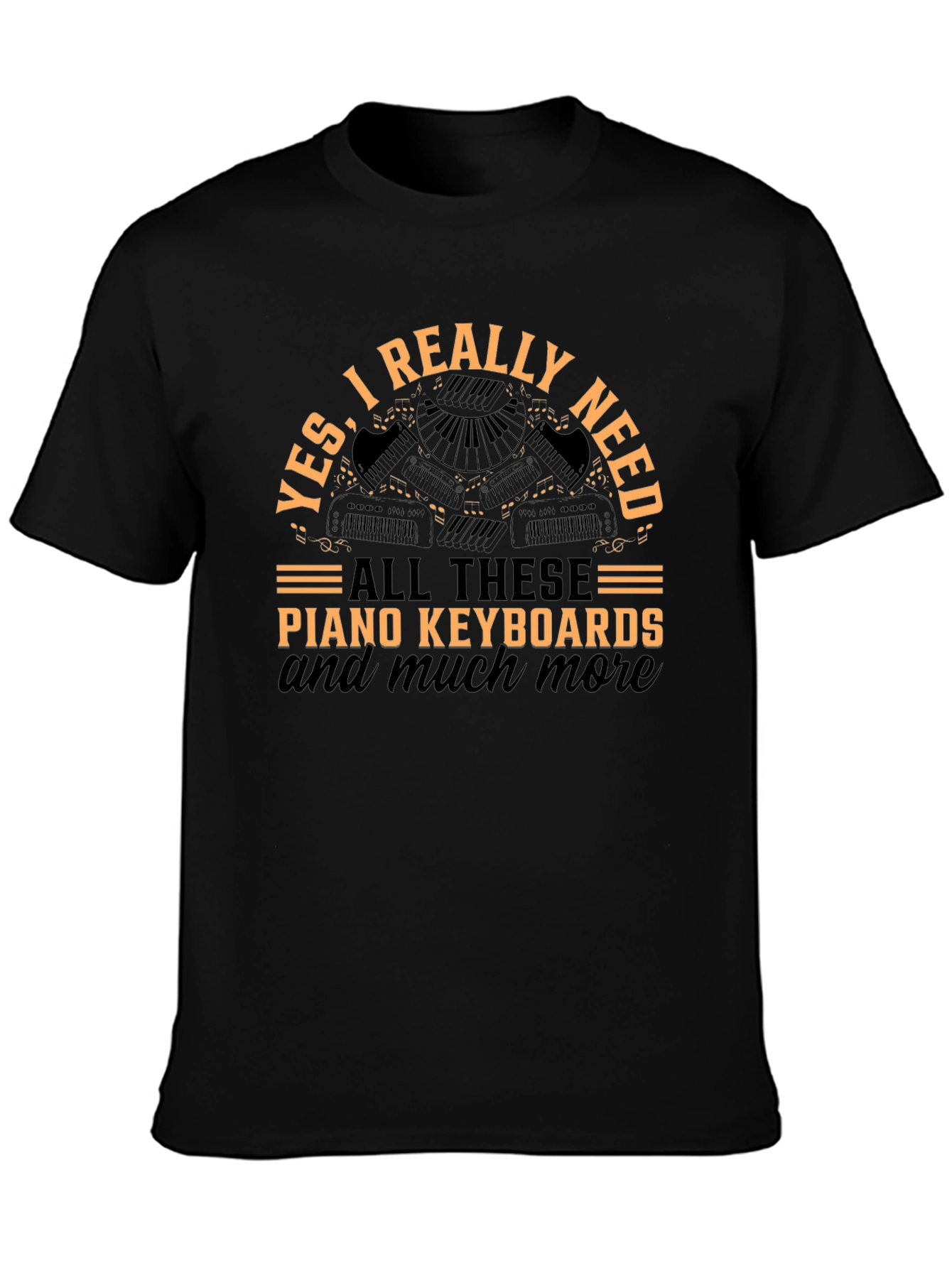 Camiseta Negra con Diseño de Teclados de Piano