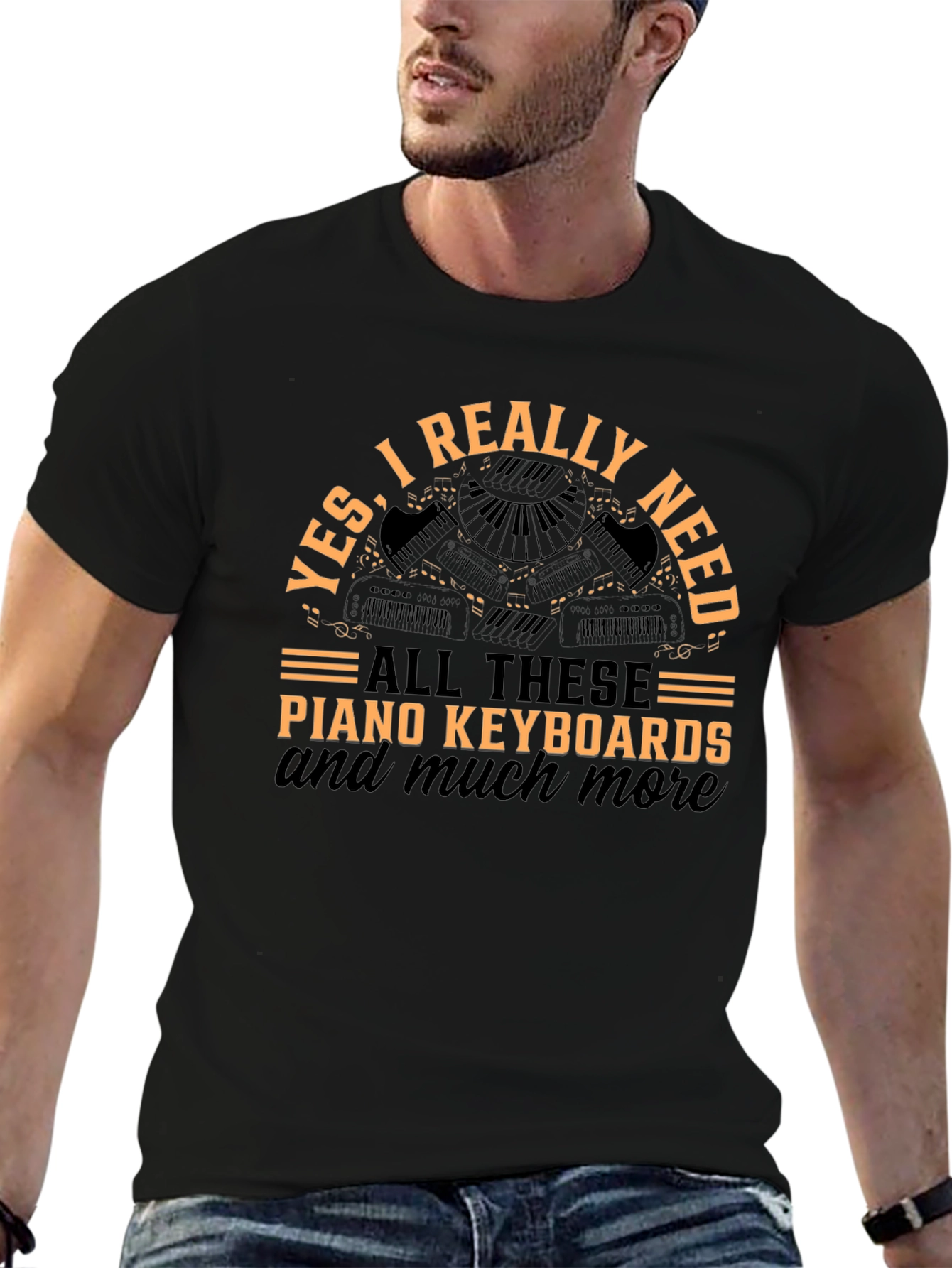 Camiseta Negra con Diseño de Teclados de Piano