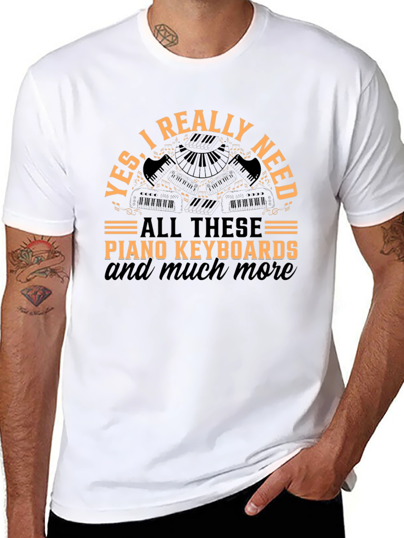 Camiseta Negra con Diseño de Teclados de Piano