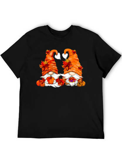 Camiseta Negra con Diseño de Gnomos Otoñales