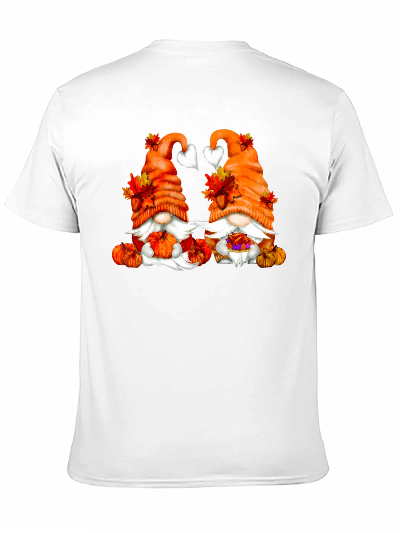 Camiseta Negra con Diseño de Gnomos Otoñales