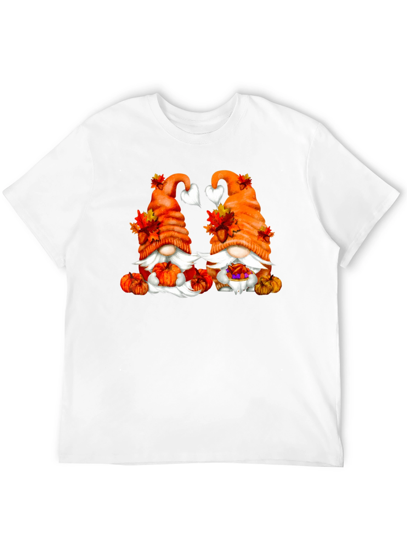 Camiseta Negra con Diseño de Gnomos Otoñales