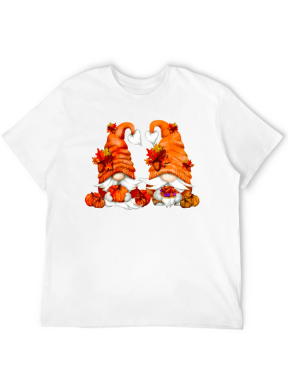 Camiseta Negra con Diseño de Gnomos Otoñales