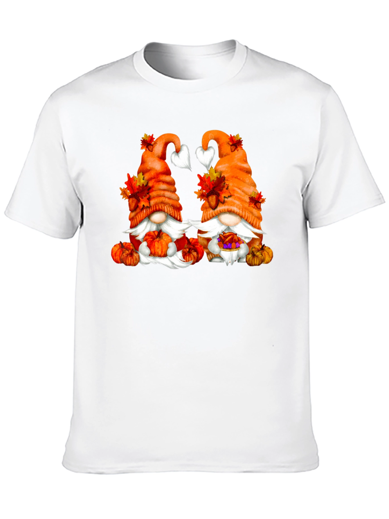 Camiseta Negra con Diseño de Gnomos Otoñales