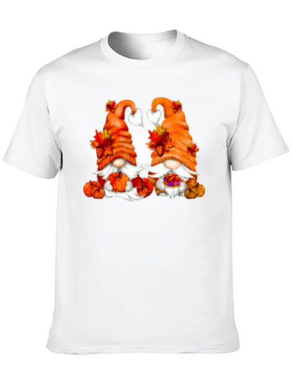 Camiseta Negra con Diseño de Gnomos Otoñales