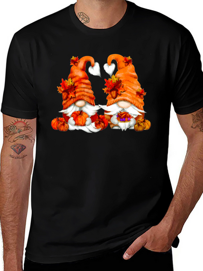 Camiseta Negra con Diseño de Gnomos Otoñales