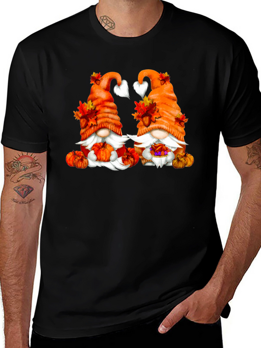 Camiseta Negra con Diseño de Gnomos Otoñales