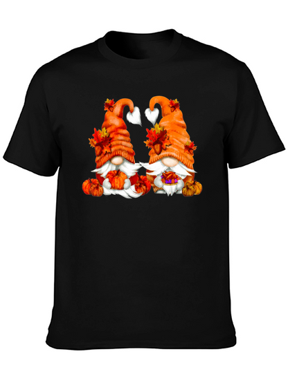 Camiseta Negra con Diseño de Gnomos Otoñales