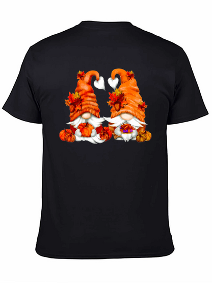 Camiseta Negra con Diseño de Gnomos Otoñales