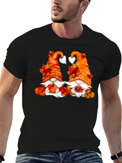 Camiseta Negra con Diseño de Gnomos Otoñales