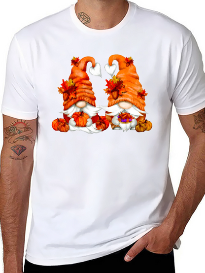 Camiseta Negra con Diseño de Gnomos Otoñales