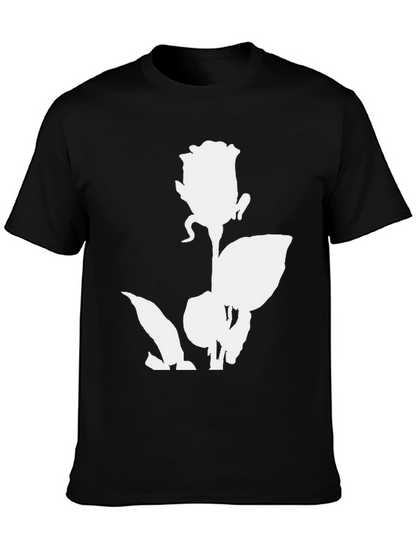 Camiseta Negra con Diseño de Rosa Blanca