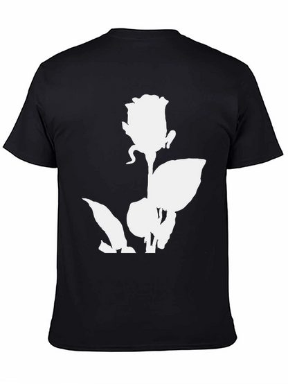 Camiseta Negra con Diseño de Rosa Blanca