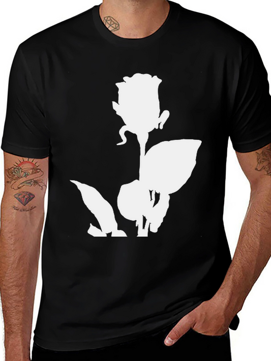 Camiseta Negra con Diseño de Rosa Blanca